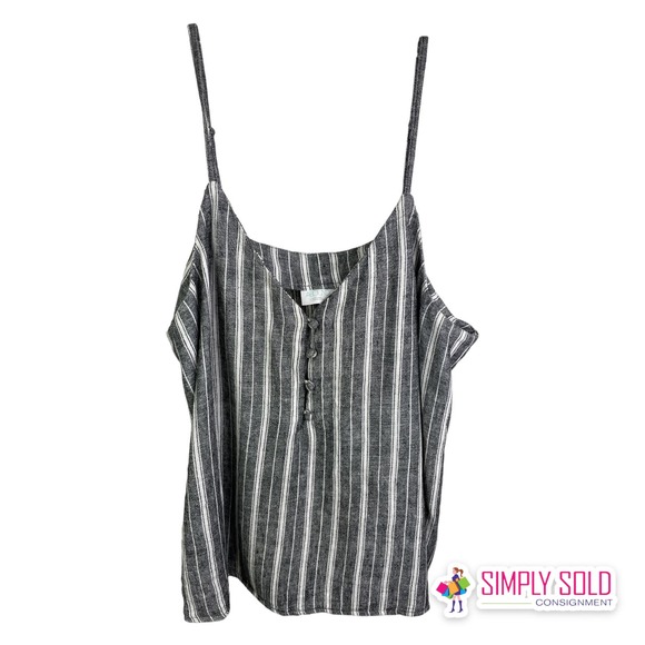 Abound Women's Blouse Spaghetti Strap Sleeveless Gray Boho Striped V-Neck Sz L - Picture 1 of 8